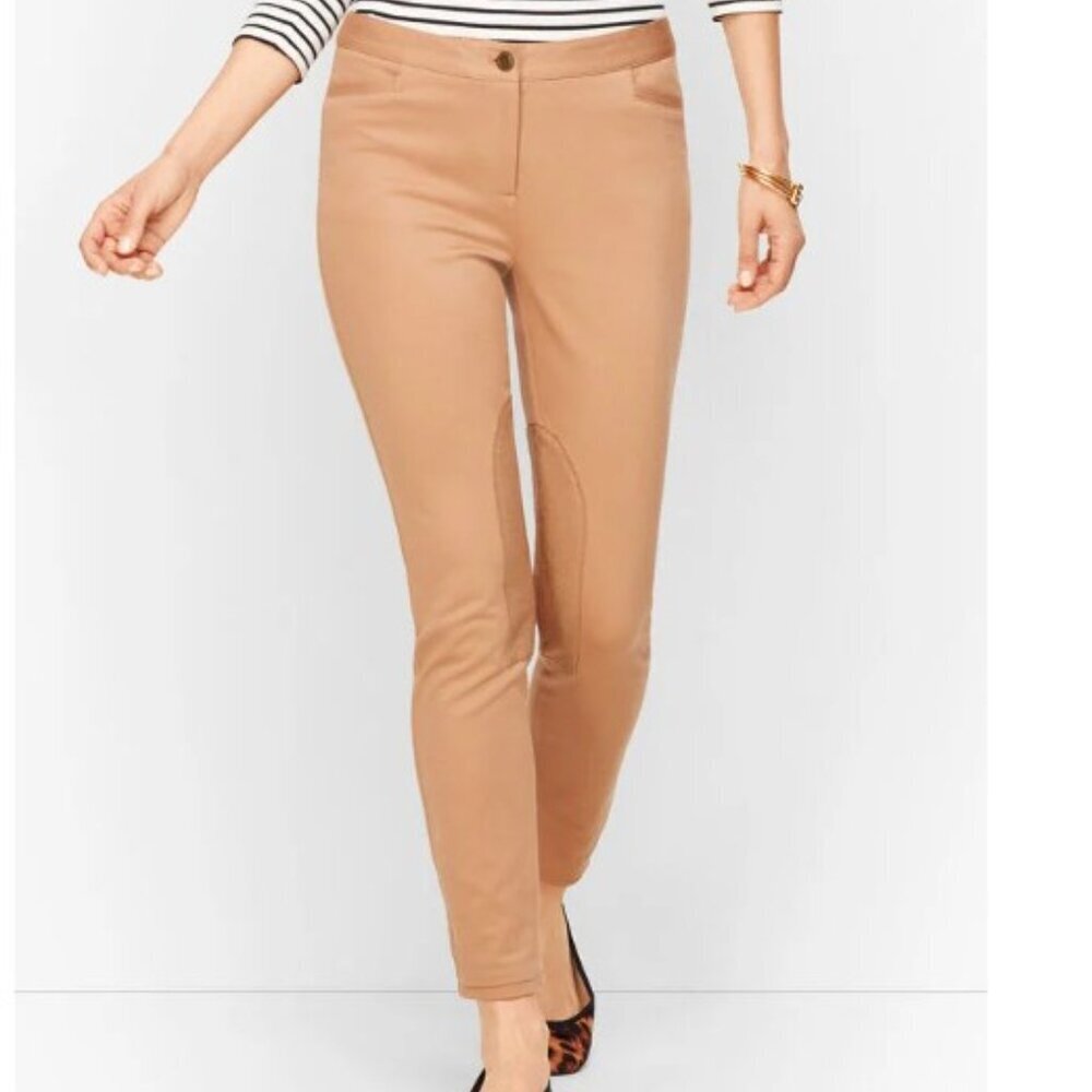 Talbots Tan Equestrian-themed Dalton Pants w/ Faux-Suede Patch - Size 16